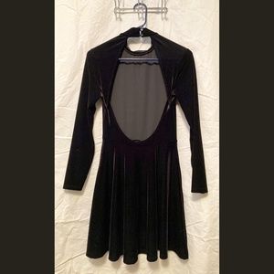 American Apparel Black Stretch Velvet Skater Dress